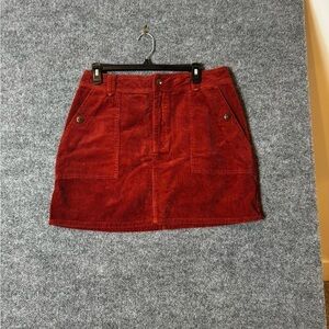 Rust Red Corduroy Mini Skirt with Gunmetal Snaps And Zipper Closure